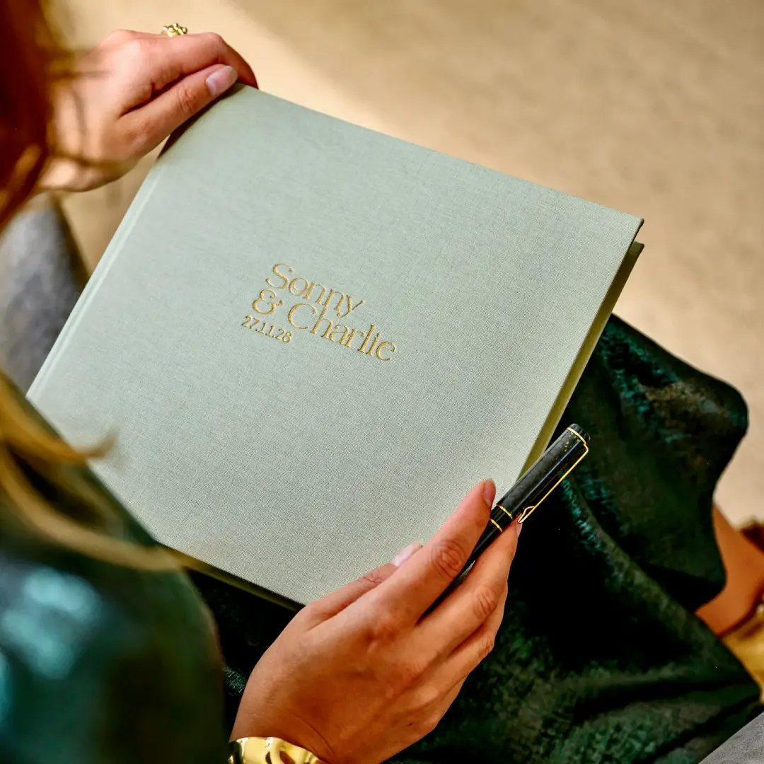 Handmade Linen Wedding Guest Book in 2 Sizes, Personalised with Exquisite Font