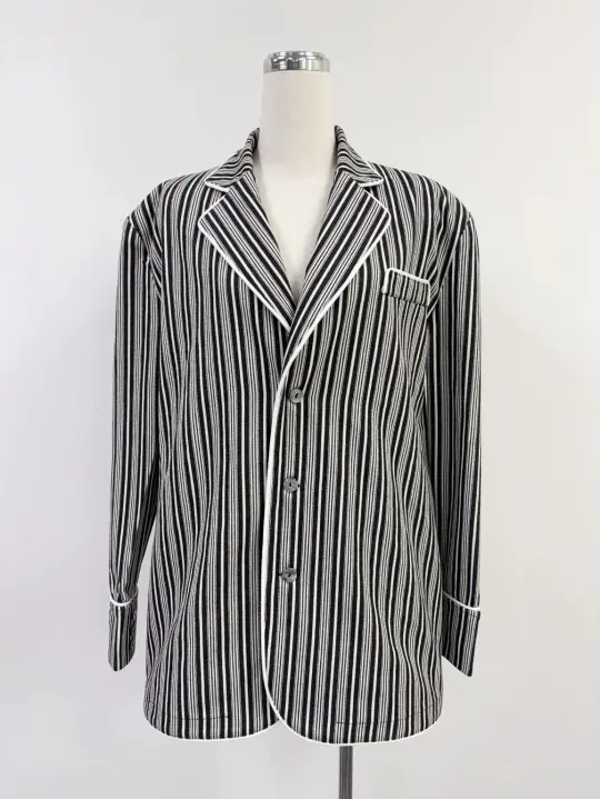 SAMPLE #381 - S Mens Stripe Canvas Blazer - Black / White