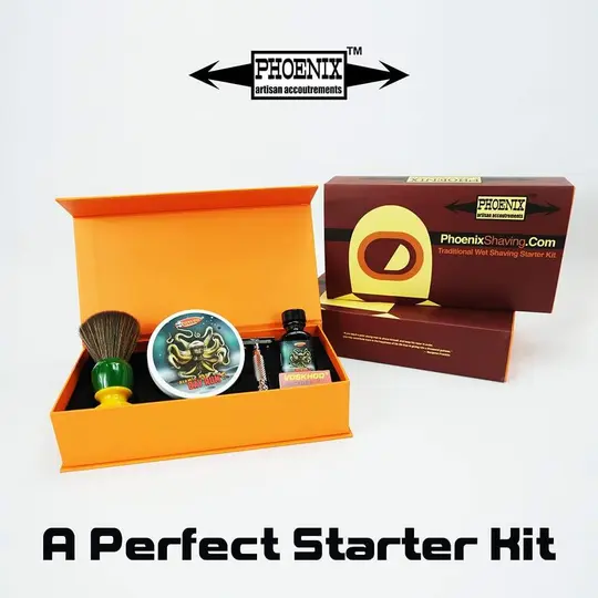 Phoenix Shaving Traditional Shaving Starter Kit | CK-6 Atomic Age Bay Rum Symmetry Straight Bar Set