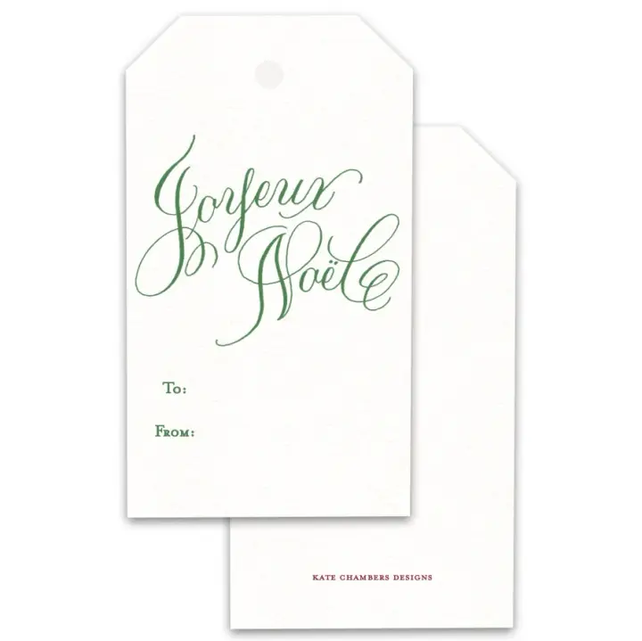 White & Green Joyeux Noel Holiday Gift Tags, Set of 12