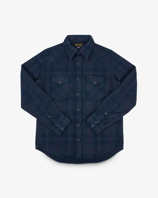 Ultra Heavy Flannel Crazy Check Western Shirt - Navy Overdyed Black
