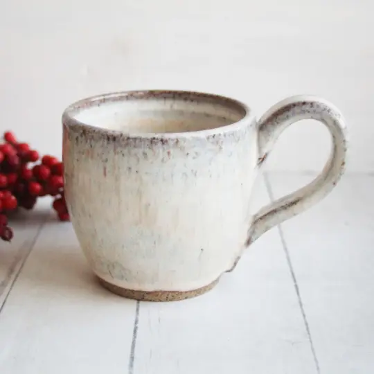 Handcrafted Rustic Pottery Mug in Milk and Honey Glaze on Speckled Stoneware, Made in USA