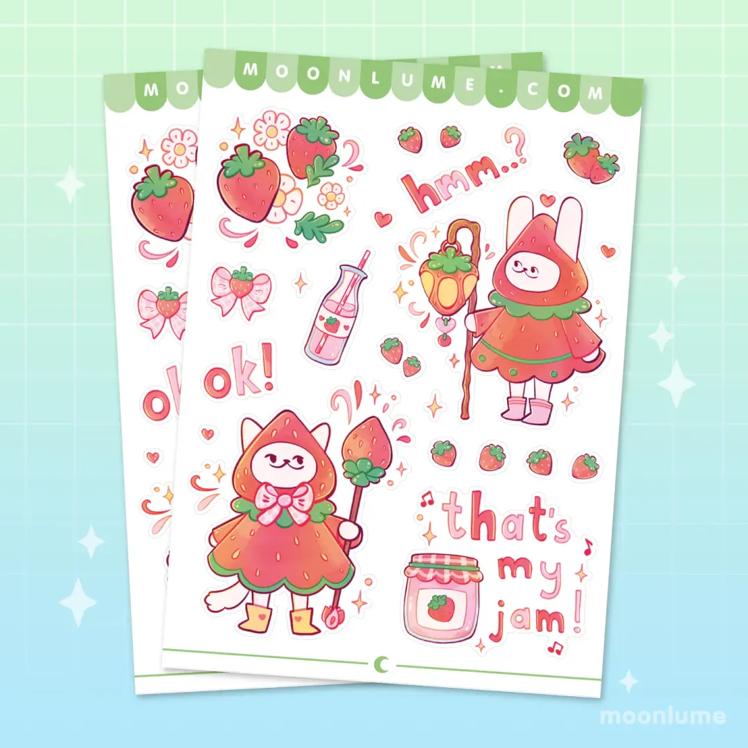 Magical Strawberry Friends - matte vinyl sticker sheet