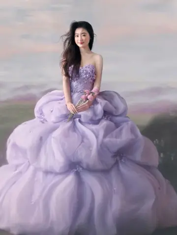 Tulle Puffy Aplique Prom Gown ,Dreamy Lavender Maxi Evening Dress Ball Gown RS2026