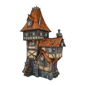 Garrison Tower 28mm 3D printed medieval fantasy town terrain, painted example, three-quarter view