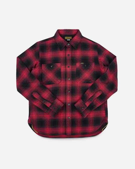 Ultra Heavy Flannel Ombré Check Work Shirt - Red/Black