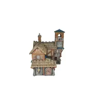 Fully painted 28mm 3D-printed thatched farmhouse with bell tower — tabletop RPG terrain for D&D, Pathfinder & wargaming