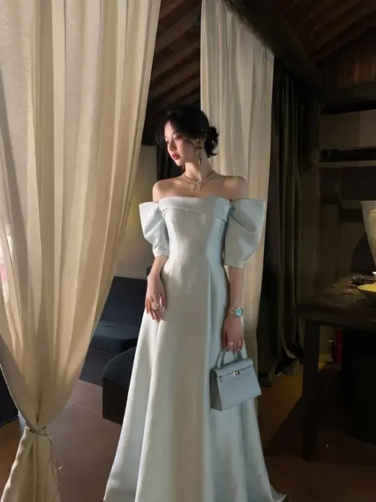 Sparkly Silky Satin Prom Gown White Women's Corset Maxi Birthday Dress Evening Dress RS2946