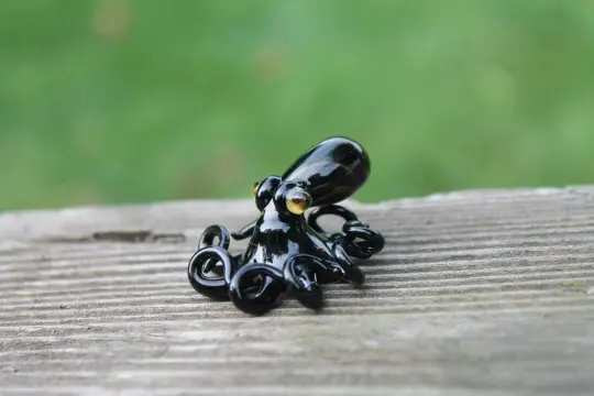 Handmade Black Glass Octopus Figurine, Elegant Miniature Marine Decor