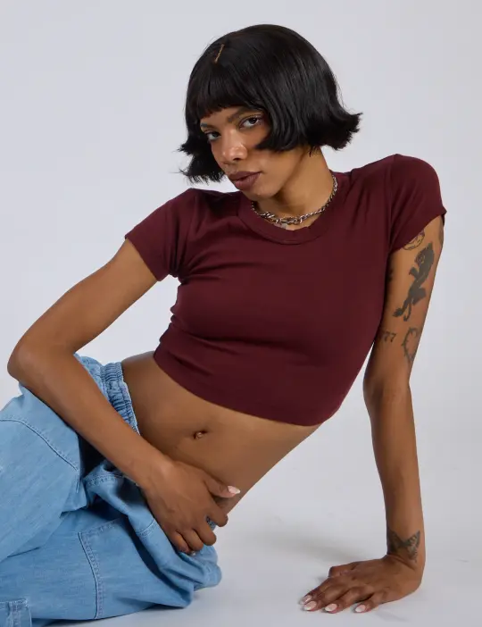 Cropped Baby Tee - Red Wine
