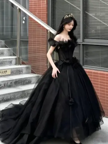 Puffy Sleeveless Tulle Corset Prom Gown ,Charming Black Maxi Evening Dress Ball Gown RS2071