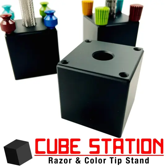 CUBE Station Razor & Color Tip Stand | Solid CNC Machined 6061 Aluminum