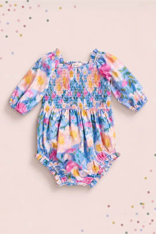 Baby Teagan Romper in Delia Blue