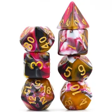 Swirling Warrior Dice Set – Marbled Red, Black, White & Caramel