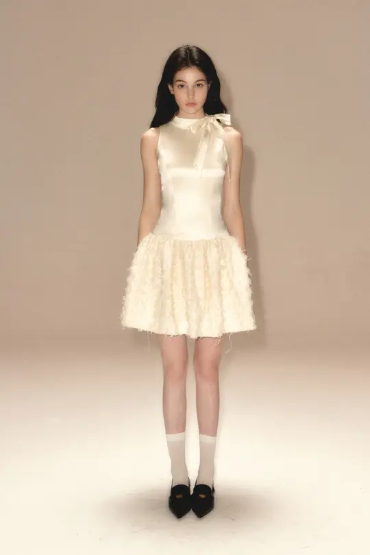 Satin Bow Tie Vest Dress Chanel Style Sleeveless Tutu Skirt R5173