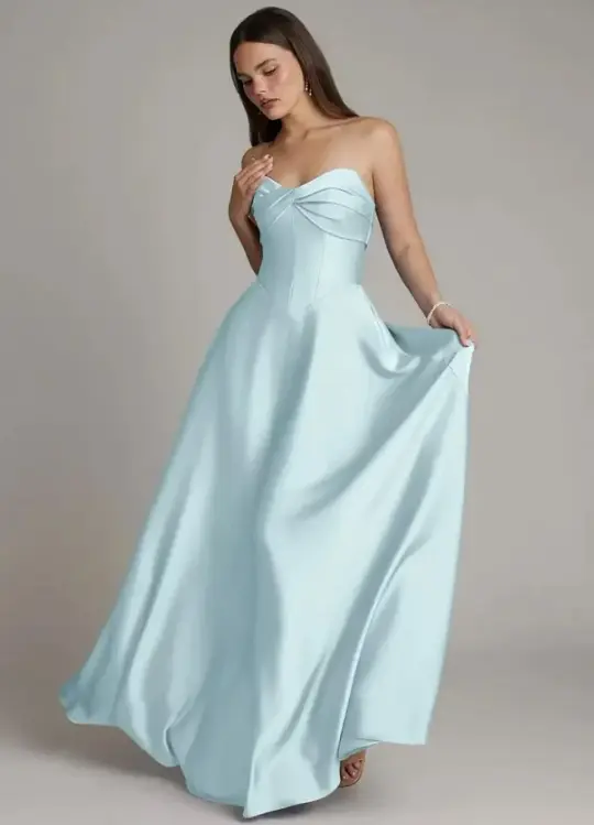 Satin Silky Flowy Corset Prom Gown , Minimalist Pale Blue Maxi Evening Dress RS1915