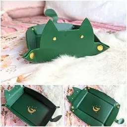 Cat Dice Tray in Emerald | Foldable PU Leather Rolling Tray for DnD