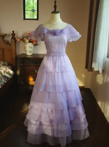 Elegant Lavender A-line Jewel Tiered Hem Corset Maxi Birthday Dress Evening Dress RS497