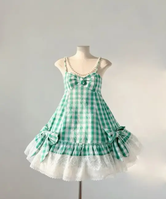Pretty Green Striped Homecoming Dress ,A-Line Spaghetti Straps Fresh Mini Summer Dress Cami Dress RS1096