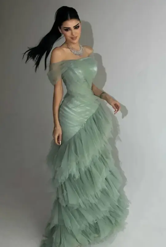 Ruffled Tulle Bodycon Prom Gown , Green Women's Maxi Evening Dress Party Dress RS2284