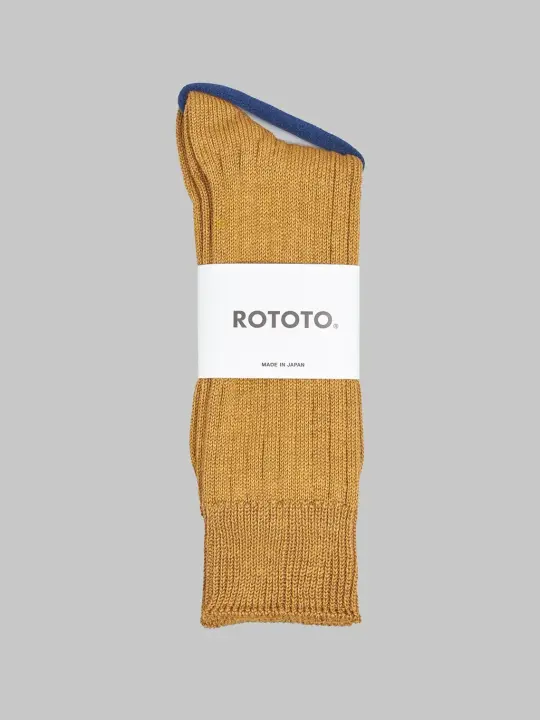 ROTOTO Linen Cotton Ribbed Crew Socks Dark Gold
