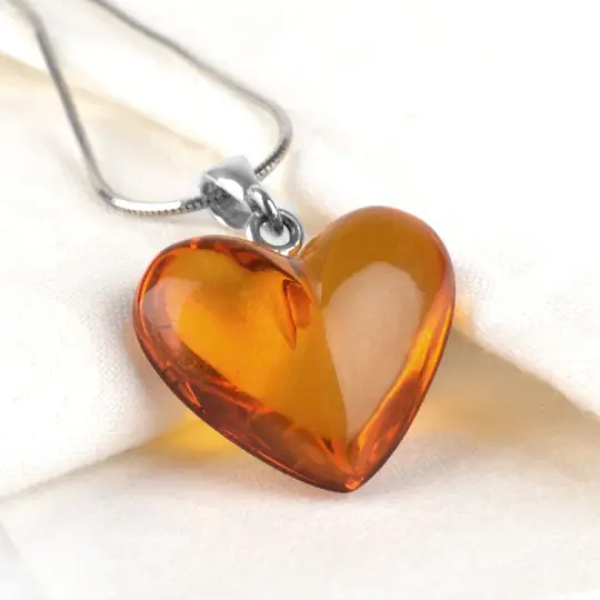Clear Honey Amber Heart Pendant