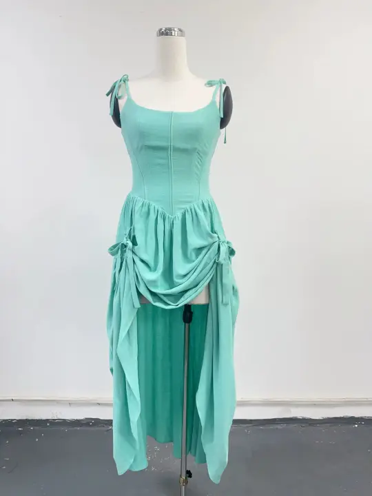 SAMPLE #433 - S Soft Linen Bustle Maxi Dress - Turquoise