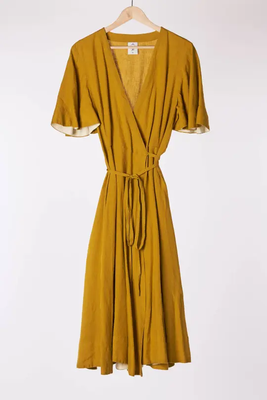 Wrap Dress, Butterfly Sleeve, Golden Palm