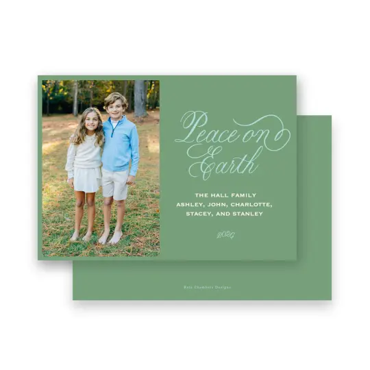 Baby Blue and park green "Peace on Earth" Holiday Card