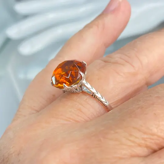 Classic Ring, Size 9.5, Orange Solitaire, Victorian Reproduction Jewelry #D37 - Ready to Ship