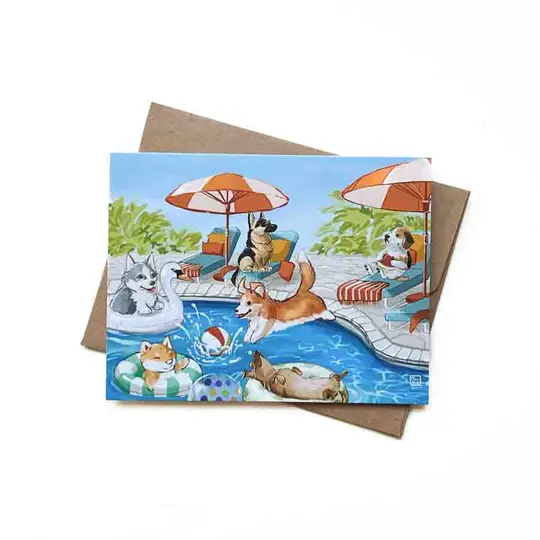 Dog Pool Party Card, Wholesale 6 Pack