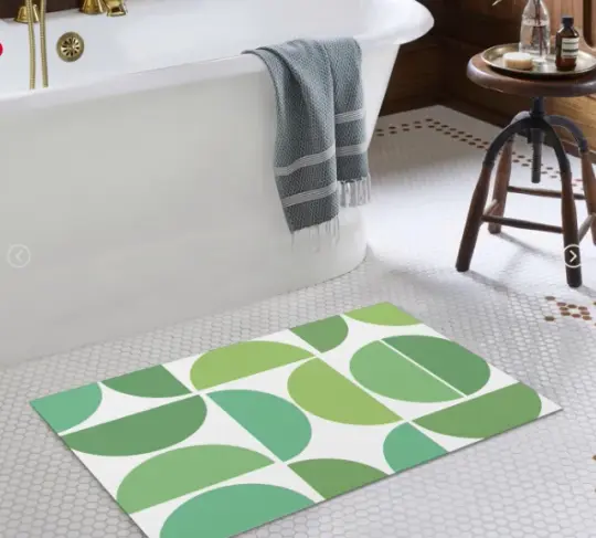 MCM Retro Bauhaus Bathroom Door Mat, Green Semi Circle Shower Mat, Pet Mat, Door Mat