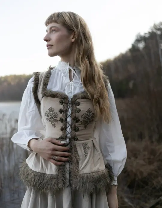 Haut corseté 'Lavinia' en velours brodé couleur céramique