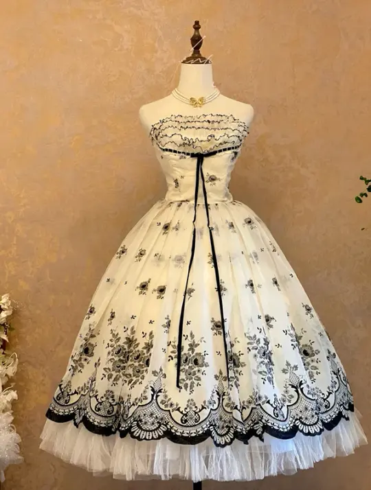 White Strapless Lace-Trimmed Waist-Cinched Slim-Fit Puffball Skirt Ball Gown, Bridal Gown R7363