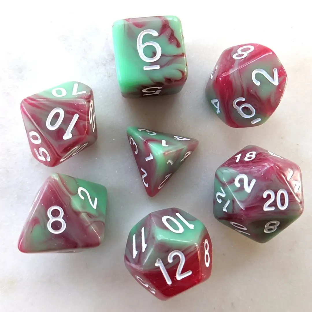 Strawberry Cream Dice Set – Opaque Light Green & Translucent Red