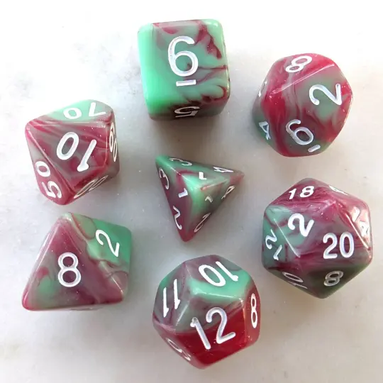 Strawberry Cream Dice Set – Opaque Light Green & Translucent Red