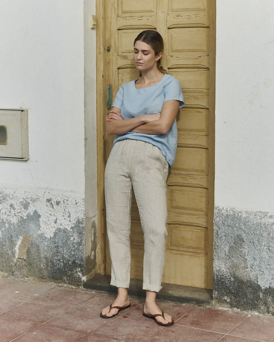 R: ATHENS-2 linen pants (Color: Oat Milk; Size: XXL)