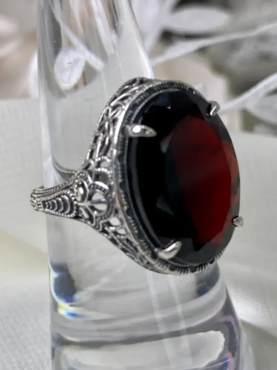 Natural Red Garnet Ring, Persian Design, Art Deco Vintage Revival Jewelry #D230