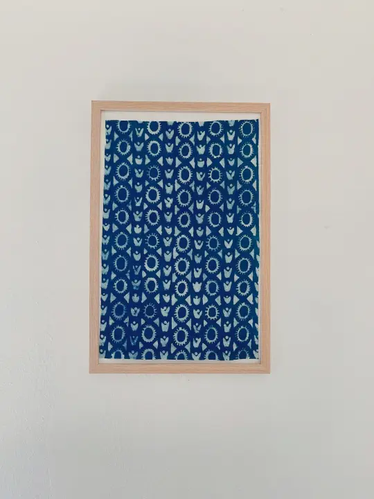 Indigo Heron Block-Print Textile Art