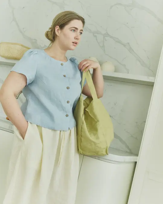 ANYA button front linen top