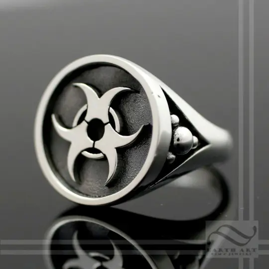 Bio hazard Signet Ring- Sterling Silver