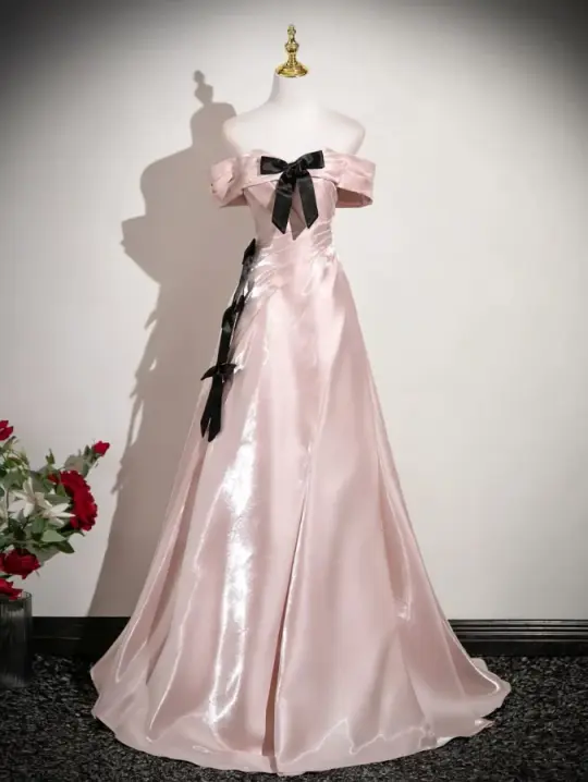 Sparkly Blush Pink Prom Gown , Silky Satin Corset Maxi Evening Dress Birthday Dress RS1610