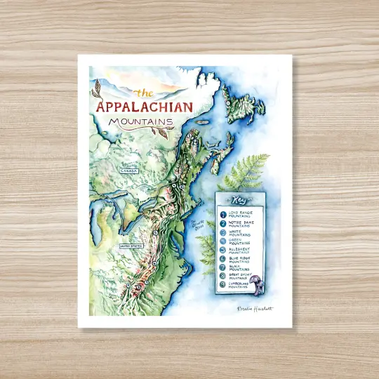 Appalachian Mountains Map - Watercolor Art Print