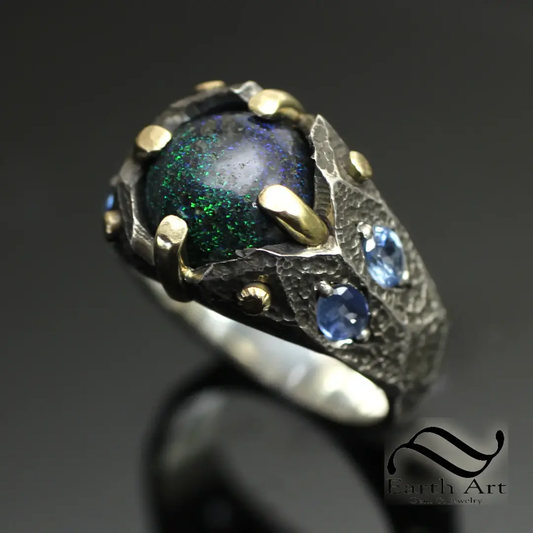 Dwarven Andamooka Ring with Sapphires