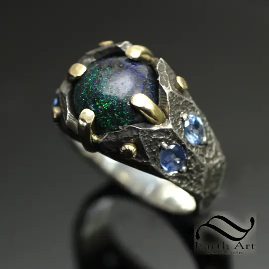 Dwarven Andamooka Ring with Sapphires
