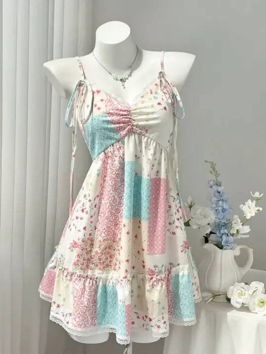 Cute Patchwork Homecoming Dress ,A-Line Spaghetti Straps Corset Summer Dress Cami Dress RS1068
