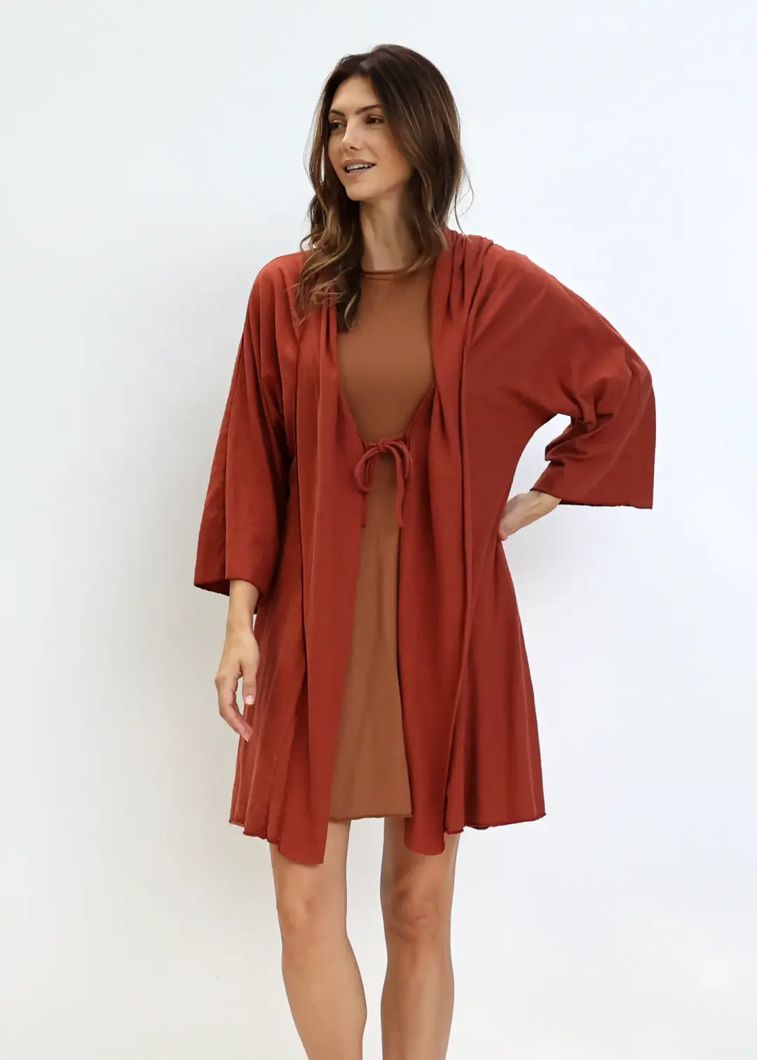 Hooded Kimono Tie Front Short Jacket