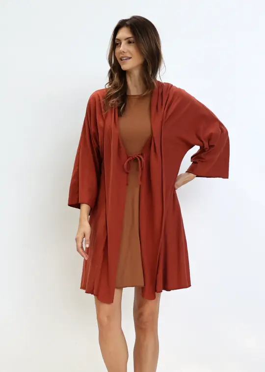 Hooded Kimono Tie Front Short Jacket