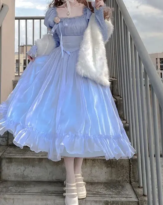 Sparkly Tulle Women's Prom Gown Pale Blue Waist Fitted Maxi Evening Dress Birthday Dress — Fall Outfit 2026 New  RS3371
