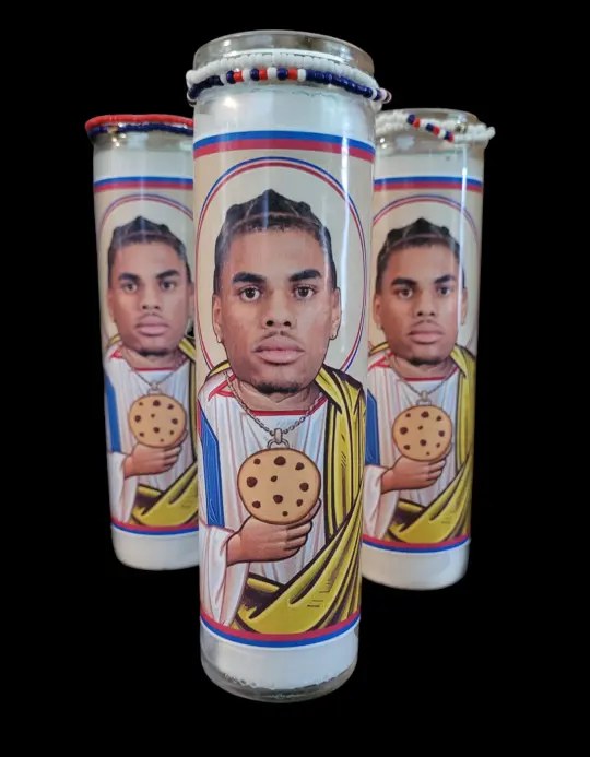 Keon Coleman Buffalo Bills prayer candle with friendship bracelet